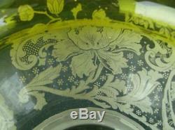 Superb 19th C Yellow Etched Glass Tulip Shape Duplex Oil Lamp Shade 4 Fitter