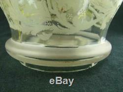 Superb 19th C Yellow Etched Glass Tulip Shape Duplex Oil Lamp Shade 4 Fitter