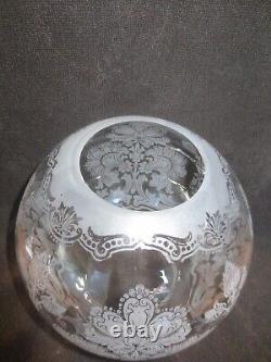 Superb Antique Veritas Delicate Acid Etched Glass Pattern Duplex Oil Lamp Shade