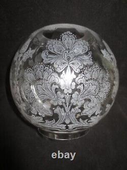 Superb Antique Veritas Delicate Acid Etched Glass Pattern Duplex Oil Lamp Shade