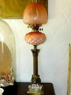Superb Complete Victorian Satin Glass Duplex Oil Lamp