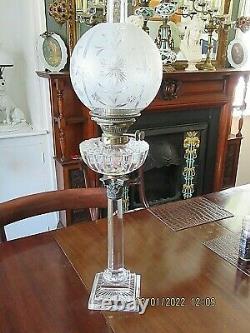 Superb Osler Cut Glass Antique Oil Lamp & Shade Complete