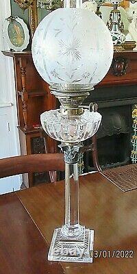 Superb Osler Cut Glass Antique Oil Lamp & Shade Complete