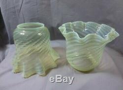 Superb Pair Of Antique Vaseline Glass Duplex Oil Lamp Shades Was Benson Suit