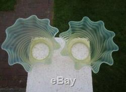 Superb Pair Of Antique Vaseline Glass Duplex Oil Lamp Shades Was Benson Suit