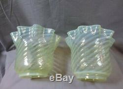 Superb Pair Of Antique Vaseline Glass Duplex Oil Lamp Shades Was Benson Suit