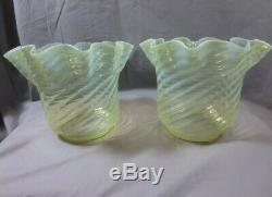 Superb Pair Of Antique Vaseline Glass Duplex Oil Lamp Shades Was Benson Suit