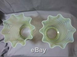 Superb Pair Of Antique Vaseline Glass Duplex Oil Lamp Shades Was Benson Suit