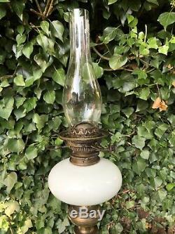 Superb Rare Antique French Opaque Glass Empire Style Oil Lamp, Hinks Fittings