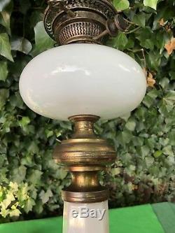 Superb Rare Antique French Opaque Glass Empire Style Oil Lamp, Hinks Fittings