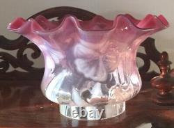 Superb Small Antique Vaseline & Cranberry Oil Lamp Shade