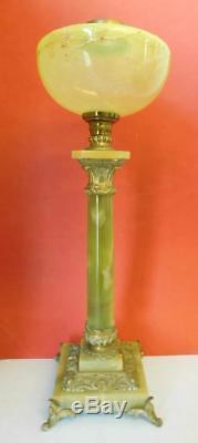 Superb Victorian Table banquet Oil Lamp Green Onyx and Uranium Glass 1890s