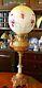 TALL ANTIQUE PLUME & ATWOOD BANQUET OIL LAMP with GWTW FLORAL GLOBE