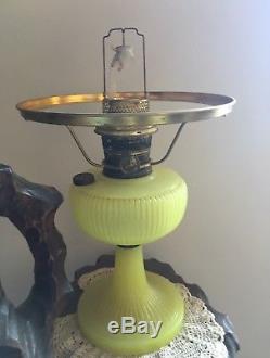 THREE Antique 1938 Aladdin Vertique Moonstone Oil Lamps