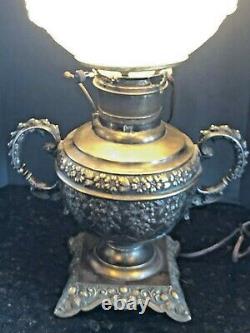 The Rochester Antique Oil Lamp Converted to Electric Fenton Rose Glass Globe