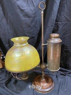 Tiffany Studios Student Oil Lamp, Loetz Art Glass Shade, Arts Crafts, Handel Era