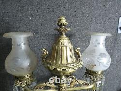 Top quality Antique Bronze figural Argand Lamp double arm Astral oil lamp