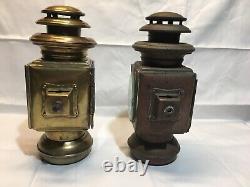 Two Antique Brass Oil Lamps For Auto Or Coach