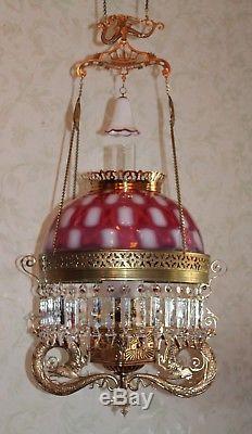 ULTRA RARE Pittsburgh Victorian Hanging Library Kerosene Oil Lamp