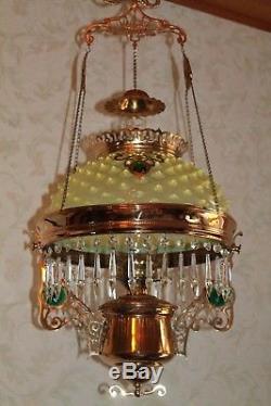ULTRA RARE Pittsburgh Victorian JEWELED Hanging Library Kerosene Oil Lamp