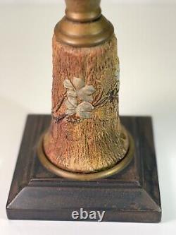 Unique Antique Tabletop Oil Lamp with Orante Floral Tree Design Circa 1900 ORIG