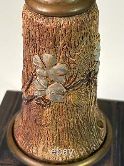Unique Antique Tabletop Oil Lamp with Orante Floral Tree Design Circa 1900 ORIG