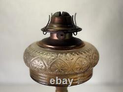 Unique Antique Tabletop Oil Lamp with Orante Floral Tree Design Circa 1900 ORIG