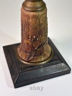 Unique Antique Tabletop Oil Lamp with Orante Floral Tree Design Circa 1900 ORIG