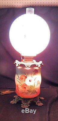 Unusual GWTW / Consolidated glass Victorian Banquet oil lamp / converted 3 way