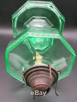 Uranium Glass 8 Paneled Hefty Kerosene / Oil Wick Lamp Unique Antique