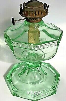 Uranium Green Glass 8 Paneled Hefty Kerosene / Oil Wick Lamp Unique Antique EAPG