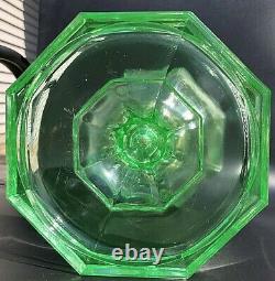 Uranium Green Glass 8 Paneled Hefty Kerosene / Oil Wick Lamp Unique Antique EAPG