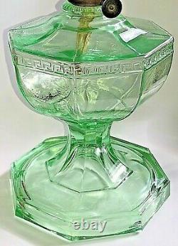 Uranium Green Glass 8 Paneled Hefty Kerosene / Oil Wick Lamp Unique Antique EAPG