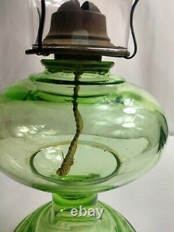 Uranium Green Glass Kerosene / Oil Wick Lamp Unique Antique Original