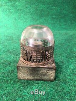 VERY RARE Antique 1700's Brass Opium Era Oil Lamp Original Cut Crystal Globe #C