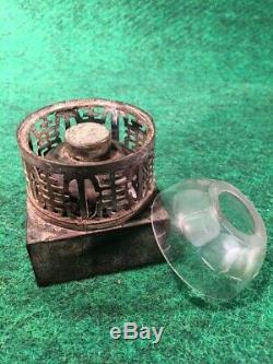 VERY RARE Antique 1700's Brass Opium Era Oil Lamp Original Cut Crystal Globe #C