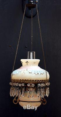 VERY RARE Antique VICTORIA Miniature Hanging Oil Lamp with Prisms, S1-248