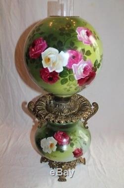 VERY RARE Gone with the Wind Banquet Oil Lamp Hand painted ROSES