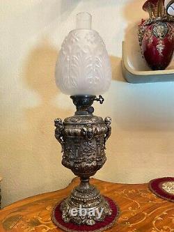 VERY RARE Massive Antique German Metal Brass Kerosene Oil Lamp