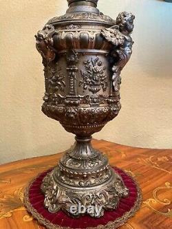 VERY RARE Massive Antique German Metal Brass Kerosene Oil Lamp