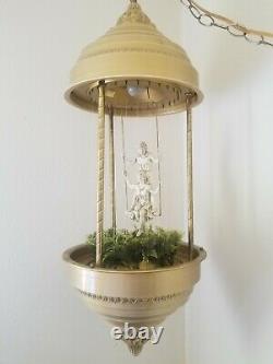 VERY RARE Vintage BIG 36x 14 Oil Rain Hanging Lamp Withboy & girl on swing