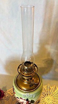 VICTORIAN 1900s SUCCESS PITTSBURGH KERO OIL PARLOR LAMP JUMBO RED ROSES