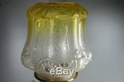 VICTORIAN Embossed Relief Yellow Glass Oil Lamp Shade + Base Column and Font