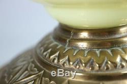 VICTORIAN Embossed Relief Yellow Glass Oil Lamp Shade + Base Column and Font
