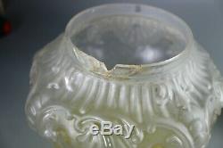 VICTORIAN Embossed Relief Yellow Glass Oil Lamp Shade + Base Column and Font