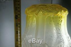 VICTORIAN Embossed Relief Yellow Glass Oil Lamp Shade + Base Column and Font