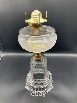VINTAGE ANTIQUE 1800's ADAMS & COMPANY CLEAR GLASS SQUARE BASE KEROSENE OIL LAMP