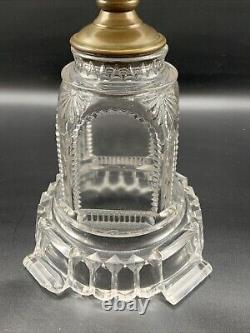 VINTAGE ANTIQUE 1800's ADAMS & COMPANY CLEAR GLASS SQUARE BASE KEROSENE OIL LAMP