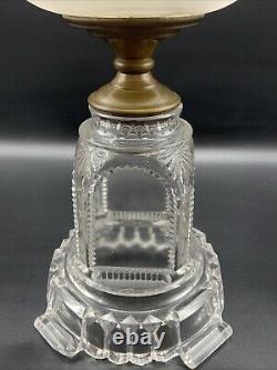 VINTAGE ANTIQUE 1800's ADAMS & COMPANY CLEAR GLASS SQUARE BASE KEROSENE OIL LAMP