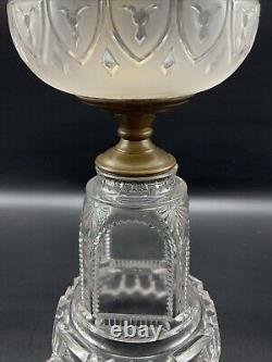VINTAGE ANTIQUE 1800's ADAMS & COMPANY CLEAR GLASS SQUARE BASE KEROSENE OIL LAMP